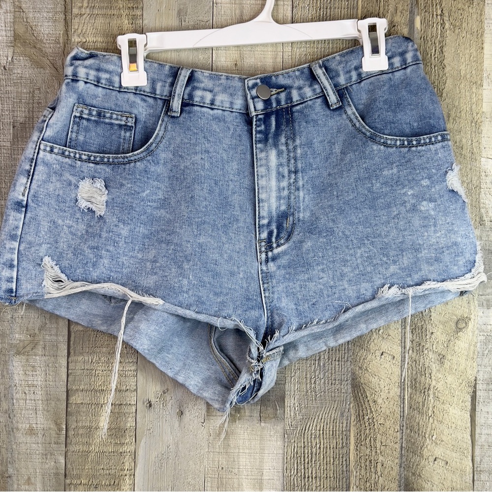 Shein Curve 0XL Shory Shorts Distressed 1/2 Stretchy Waistband With 5 Po…